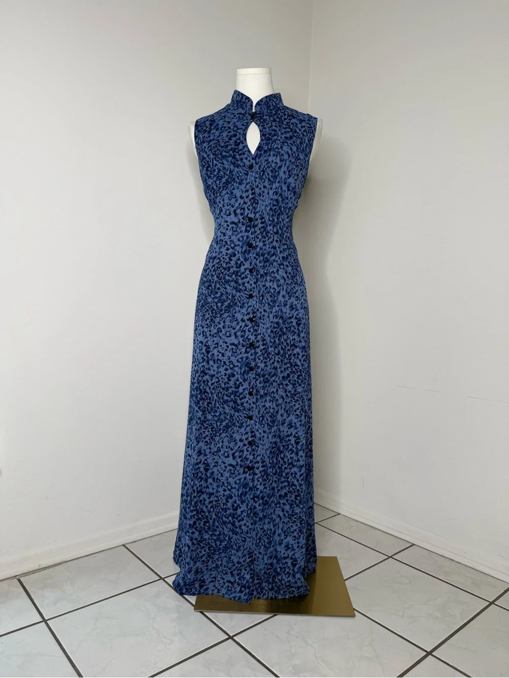 Coldwater Creek Blue Leopard Print Sleeveless Maxi Dress - Picture 1 of 16
